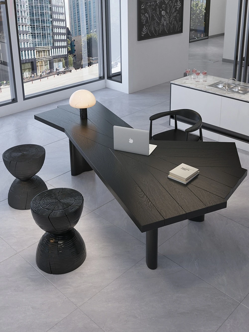 

Офисный черный стол из цельного дерева, стол для босса, креативный светильник, роскошный большой компьютерный стол специальной формы, верстак