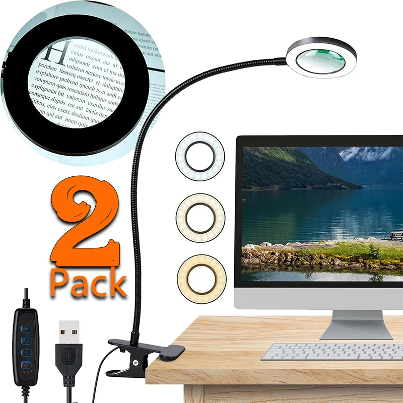 

Desk Light With 10x Magnifying Glass Or Not Include, With/Without Magnifier 3 Light Color, 10 Brightness, Flexible Gooseneck