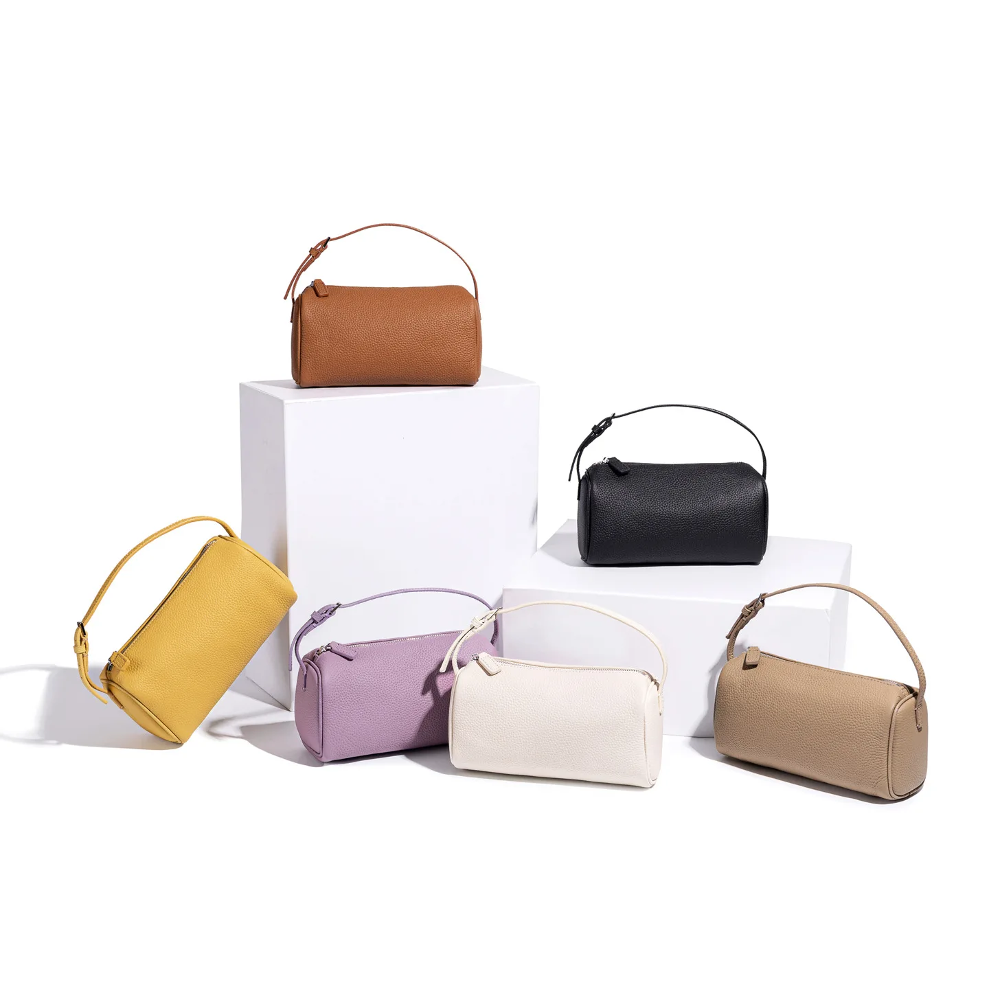 Women's Full Grain Calf Leather Mini Handbag Bucket Shoulder Strap Pen Holder Fashion Accessory