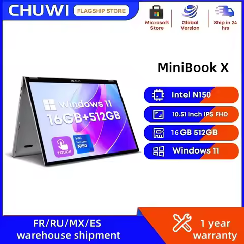 CHUWI MiniBook X Intel N150 10.51 Inch 2-in-1 Tablet Laptop 16GB LPDDR5 512G SSD Windows 11 Laptops Mini Notebook 2K FHD WiFii 6