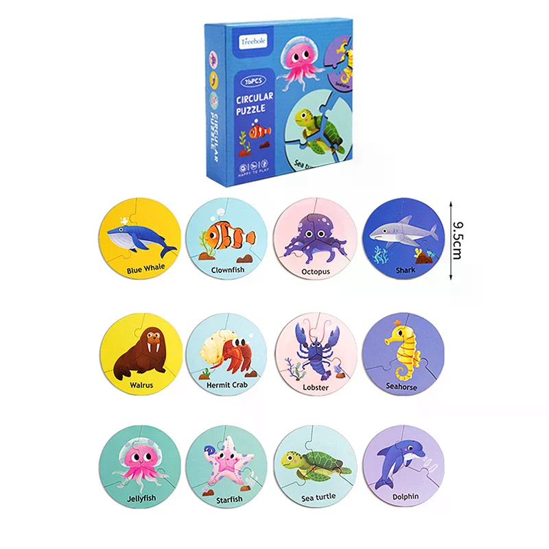 원형 퍼즐, 조기 교육용 동물 짝 맞추기 퍼즐, 인터랙티브 집중력 논리 훈련, 보드 게임 장난감, 생일 선물