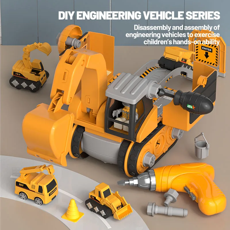 DIY Multifunctional Enineering รถของเล่นสำหรับเด็กที่ถอดออกได้เก็บฟังก์ชั่น Excavator เด็กของขวัญของเล่นรถ