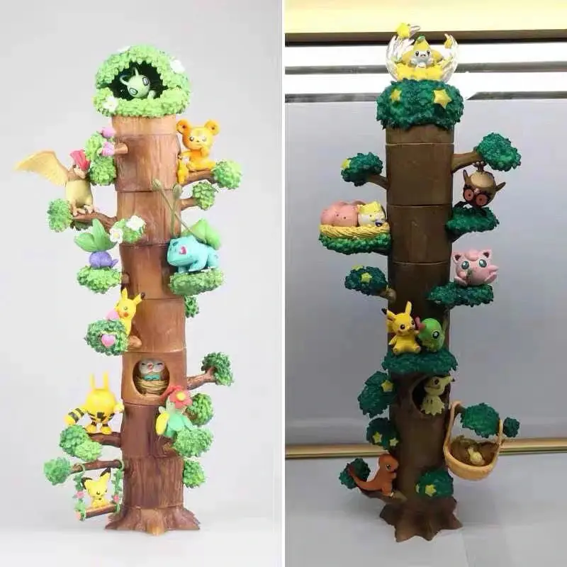 Pokemon Action Figure Toys Anime Pikachu Eevee Squirtle Bulbasaur Stackable Forest Stump Kawaii Doll Decoration Gifts for Kids