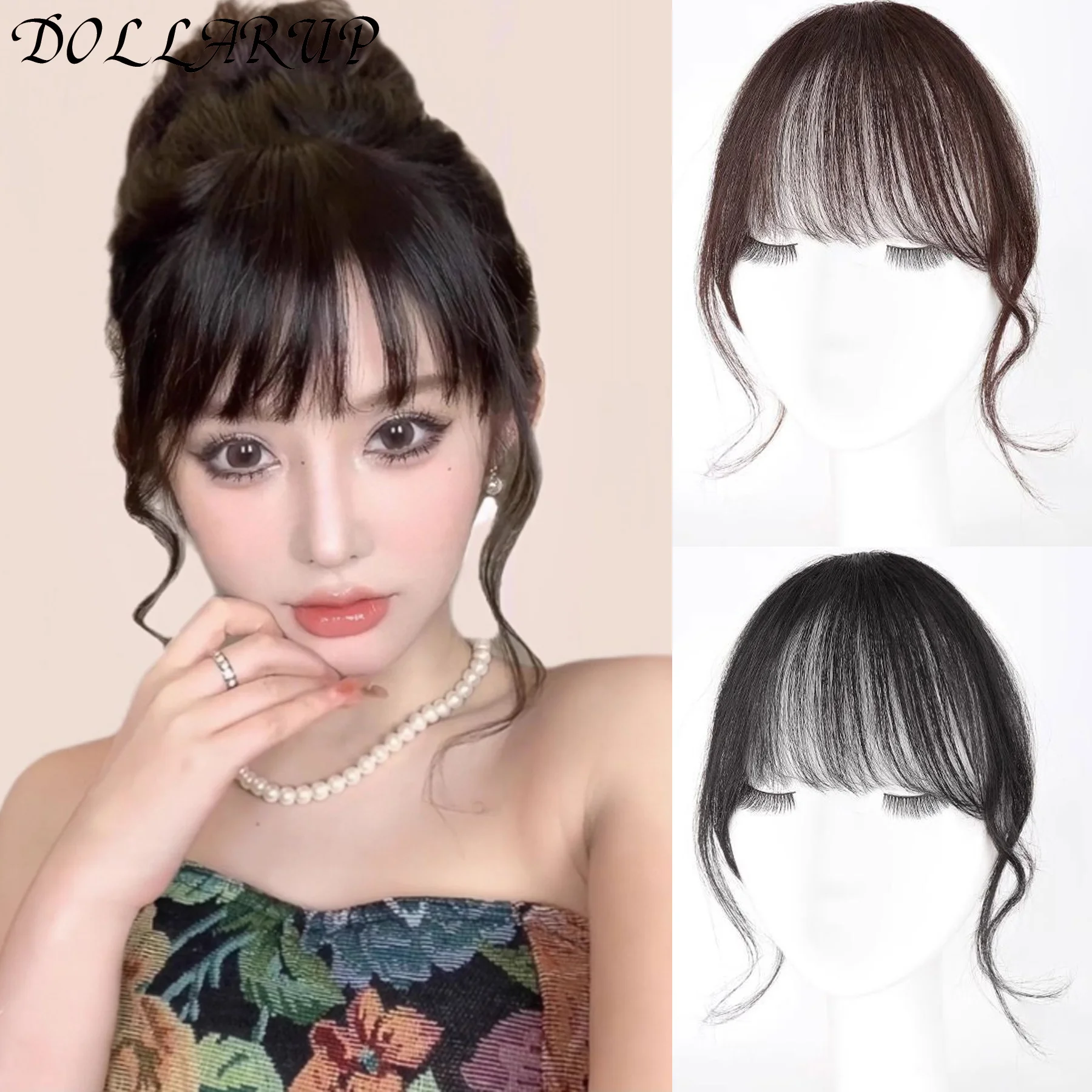 Fashion Fake Air Bangs Hair Extension Comic Style Fringe Natural Fuffy Clip Curly In Front Fringe Hair Extension Wig Piece