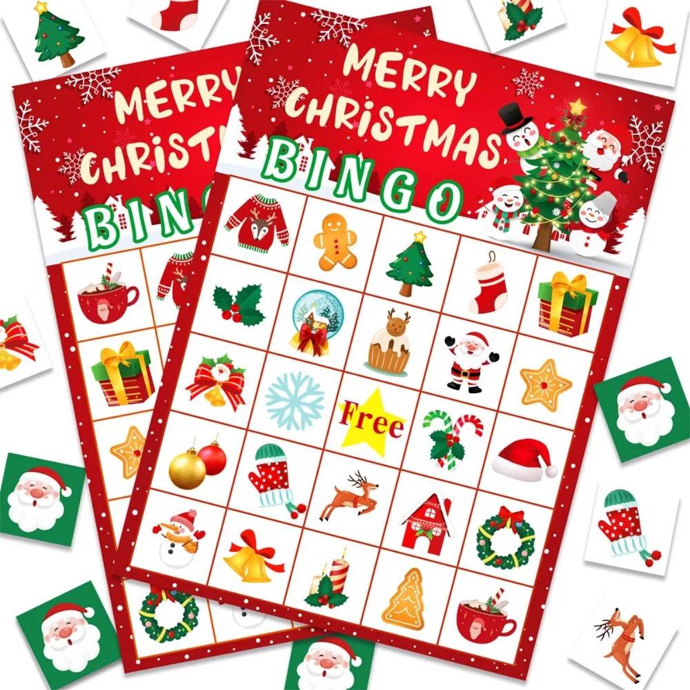 Nuovo Buon Natale Carte da Bingo di Natale Gioco di società Gioco di carte Natal Navidad Capodanno 2025 Carte da gioco Bingo Regalo