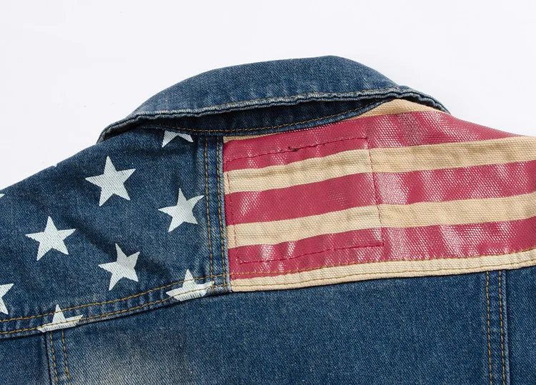 Herrenbekleidung Denim-Weste Herren Cowboy Zerrissene Ärmellose Vintage-Jacke Tanktop Frühling USA-Flagge Gewaschene Jeans-Weste Übergröße 5XL – Detail 7