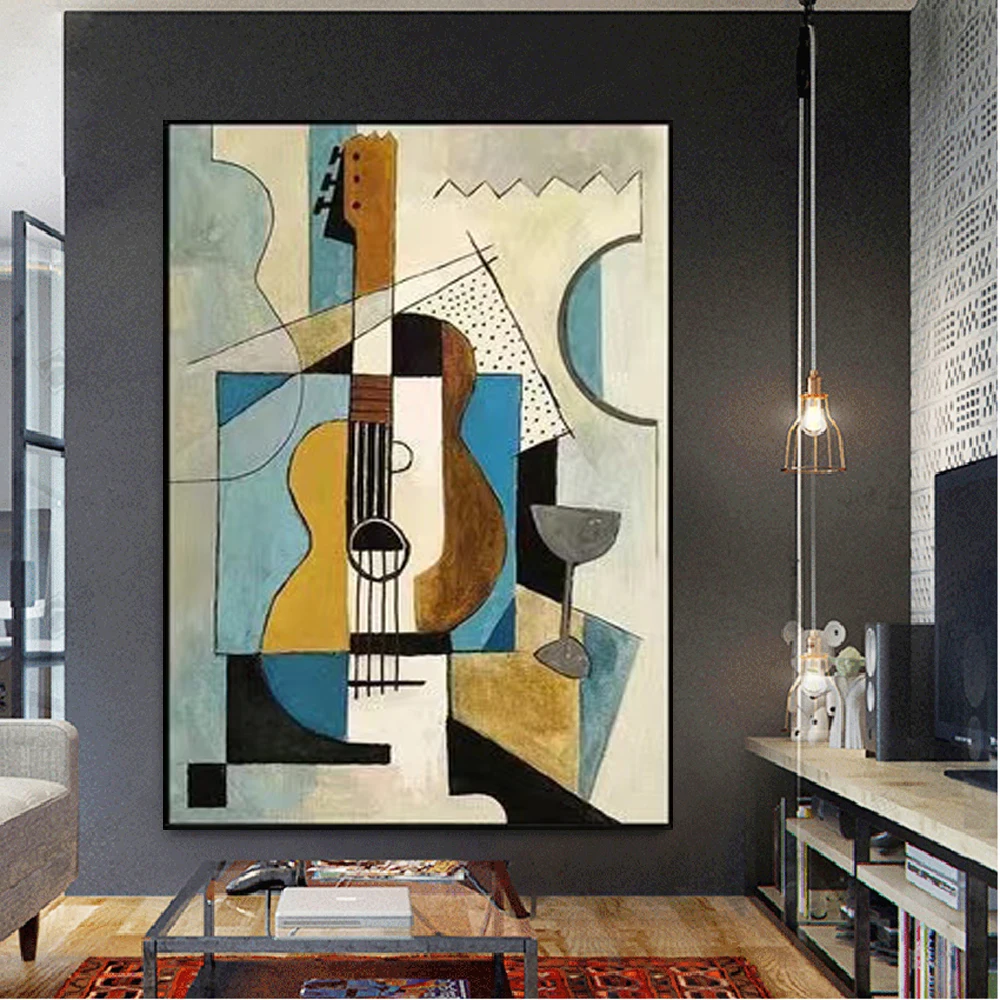 Impressionist Canvas Art Handmade Abstract Violin Musical Instrument With Face Outline Drawing Paint Oil Paintings Decor Home