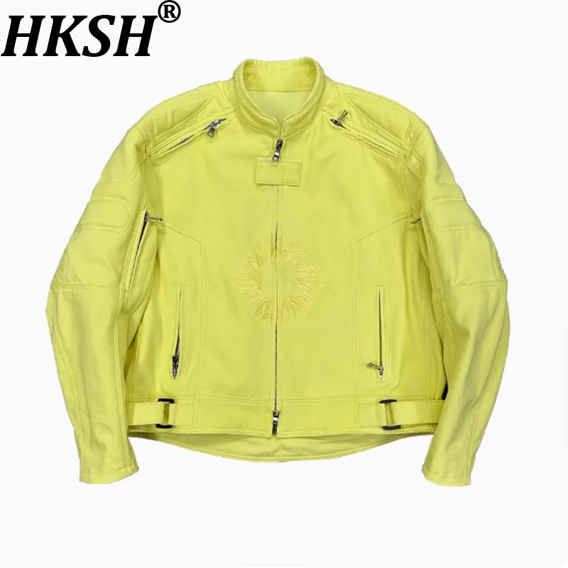 

HKSH Spring Autumn Winter New Trend Canvas Washed Racing Suit Embroidered Motorcycle Riding Jacket Fashion Elegant Coats HK7998