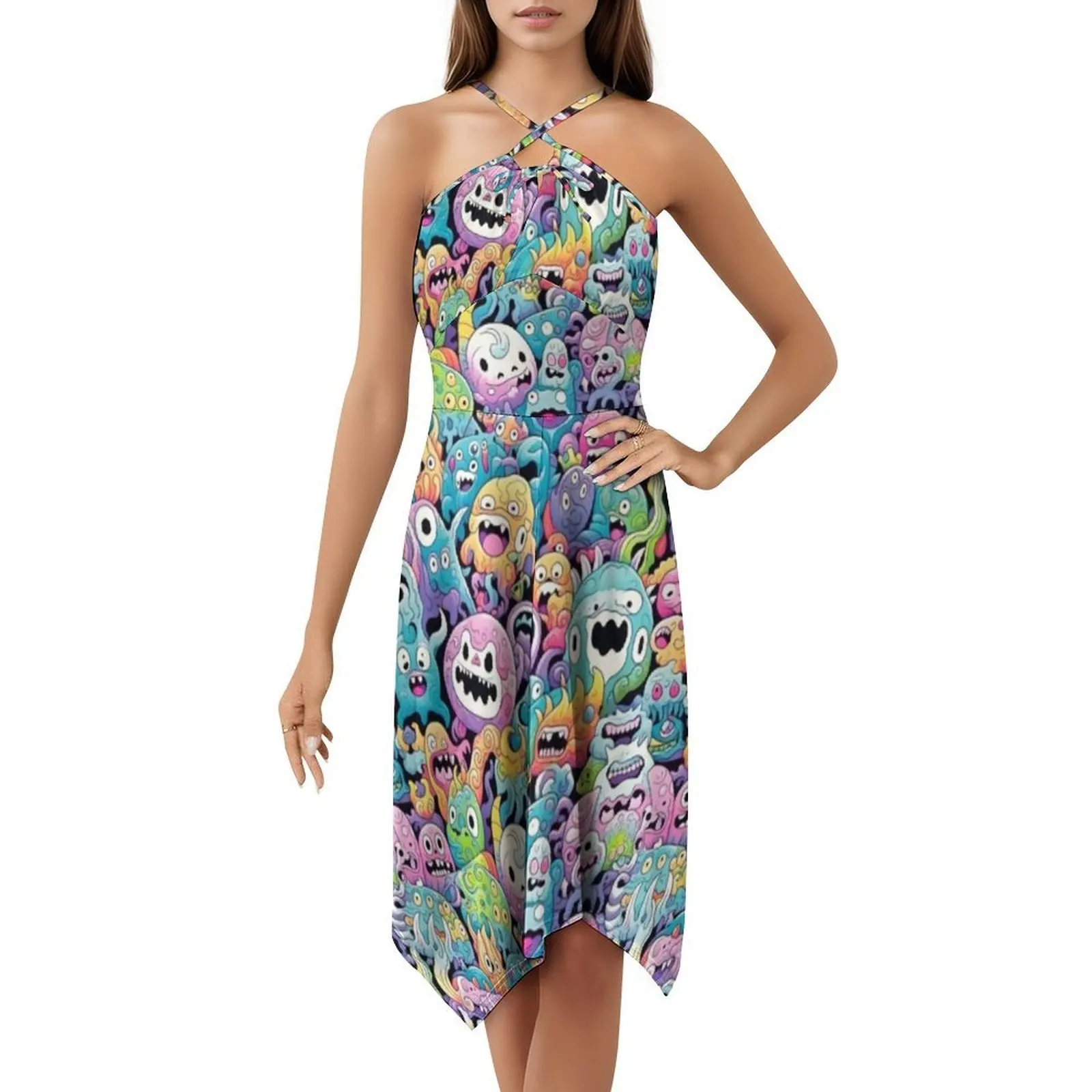 Japanese Monsters & Ghosts-Studio & Style Seamless Women's Elegant Party Dress A-Line Dress With Short/Long/Sleeveless Options