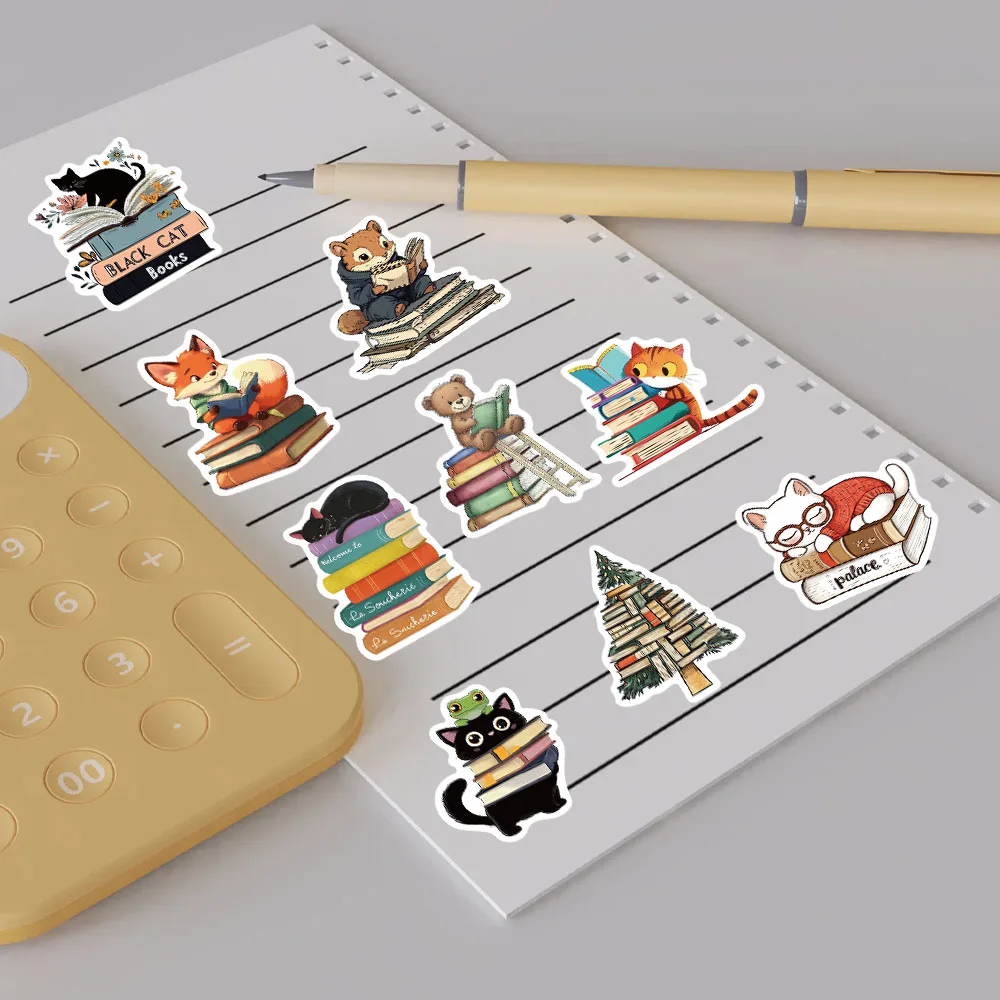 50PCS Animal Reading Stickers Notebook Cafe Aesthetic For Laptop Luggage PVC Home Decorative Cafe Waterproof DIY Sticker ﻿