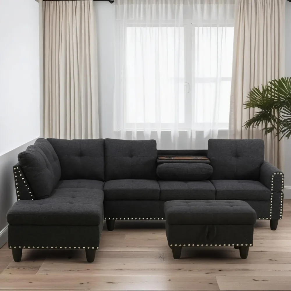 

L Shaped Couches for Living Room, Sectional Couch Living Room Furniture with Storage Ottoman, Modular Sectional Sofa with Movabl