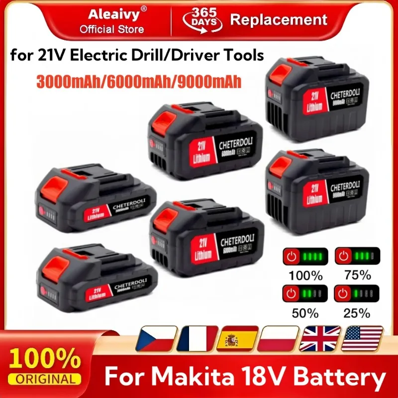 

18v 21V 18650 Lithium Battery Rechargeable 9000mAh Batteries High-current High Discharge 21Volt Replace Battery For Screwdriver