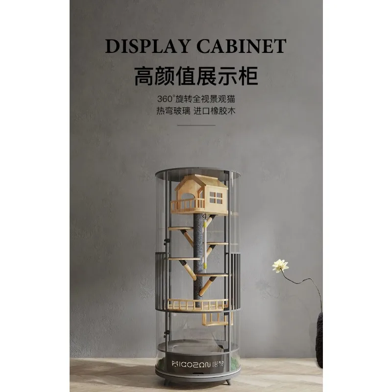 MW-27  Panoramic Glass Cat Villa Solid Wood Luxury Cat Nest with Toilet Cat Cage Home