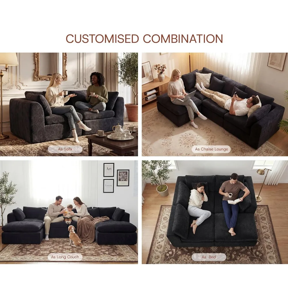 

110'' Oversized Cloud Sectional Boneless Couch for Living Room, Modern Big Compressed L Shape Couch with Ottoman &, Customized