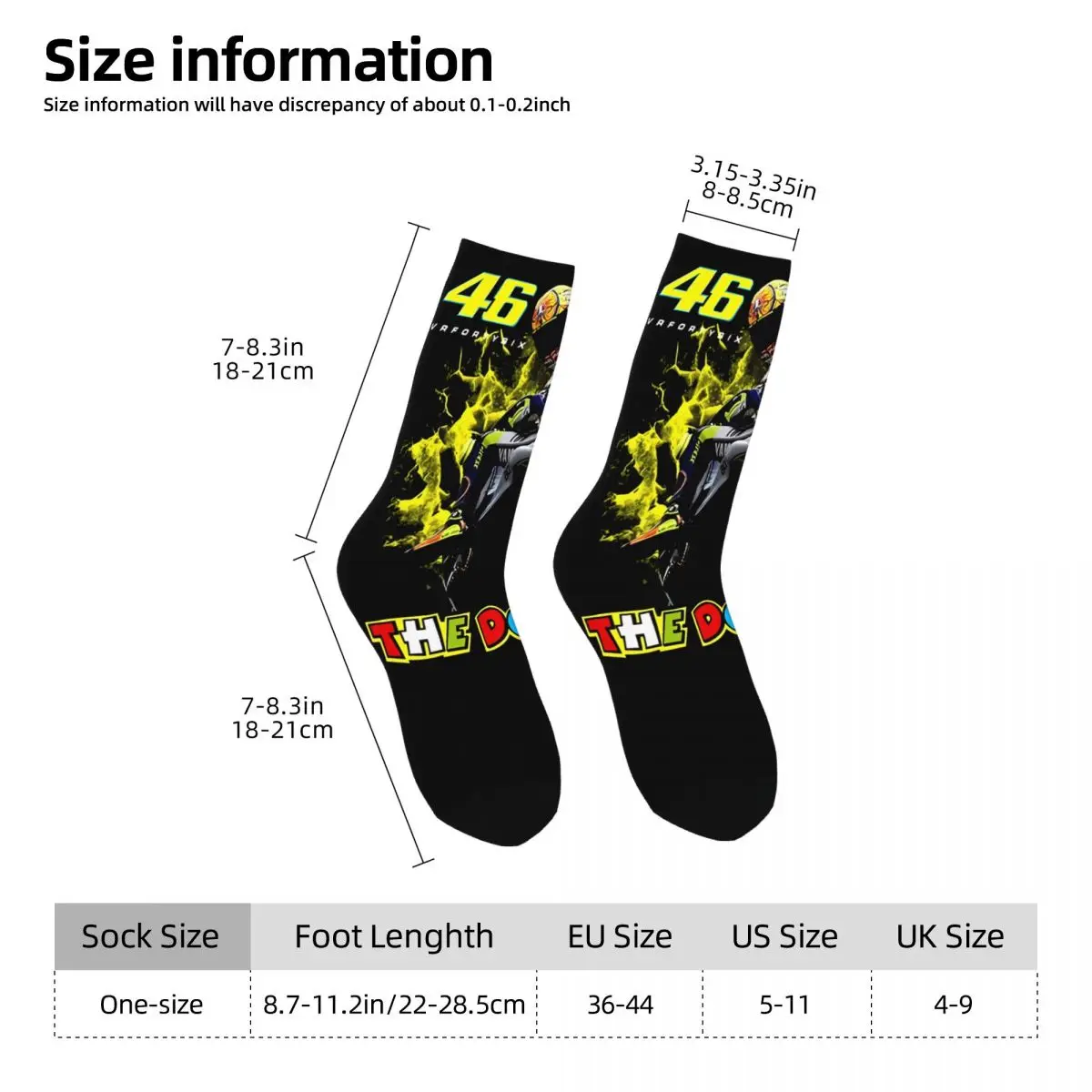 Motorcycle Racing Rossi-Race 46 High elasticity polyester fiber cosy Unisex Hip Hop Happy 3D color printing Socks