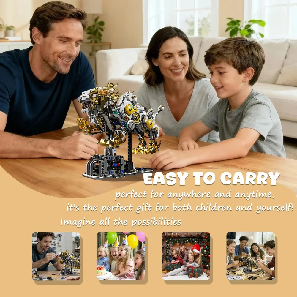 Creative MOC Mechanical Lion Animal Building Blocks 1073 PCS Movable Joints Collectible Model Gift for Kids & Adults