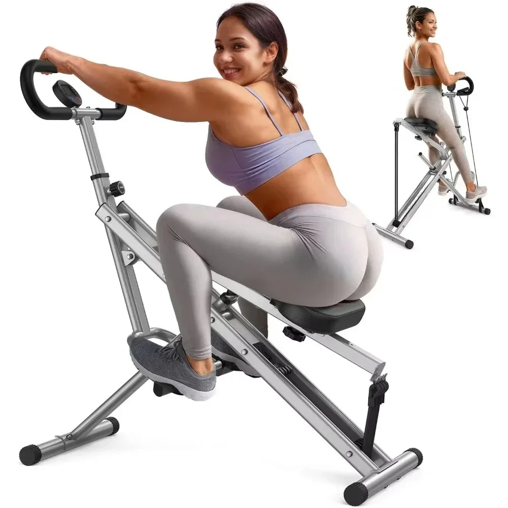 Ride & Rowing Machine.Pink Squat Machine for Home,Core Exercise Machine,Adjustable 4 Resistance Bands,HOM