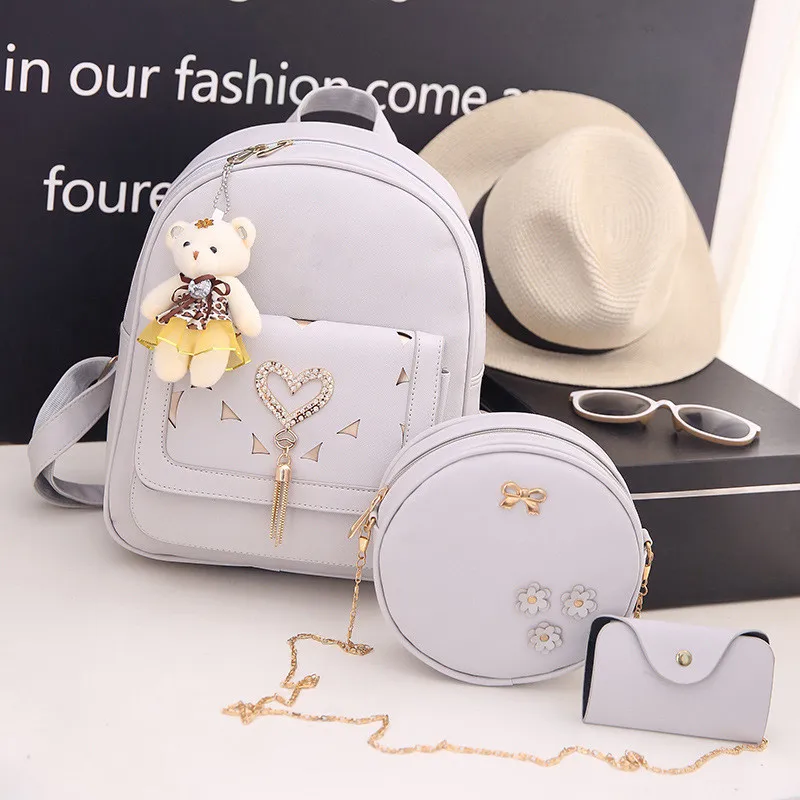 2022 New Fashion Women\'s PU Student Fashion Children\'s Mother Backpack Wallet Satchel Three Piece Set