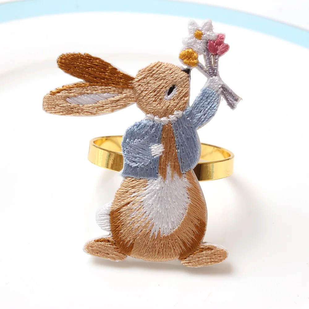 Easter Color Embroidery Rabbit Napkin Ring Bunny Easter Napkin Carrot Rabbit Ring Napkin Buckle Spring Flower Happy Easter Day
