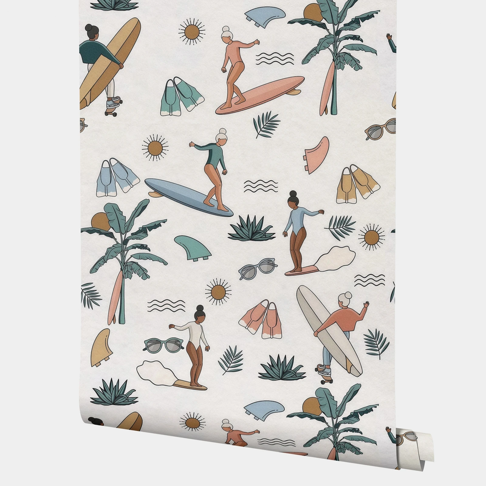 

Декоративные наклейки на стены для сцены серфинга, тропические обои для серфинга, самоклеящаяся бумажная мебель для ванной комнаты, 50 см * 300 см