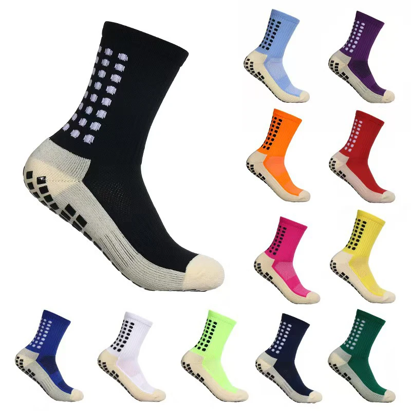 High-Performance Anti-Slip Grip Socks - Cushioned Moisture-Wicking Crew Socks with Terry Sole for Football, Gym & Yoga