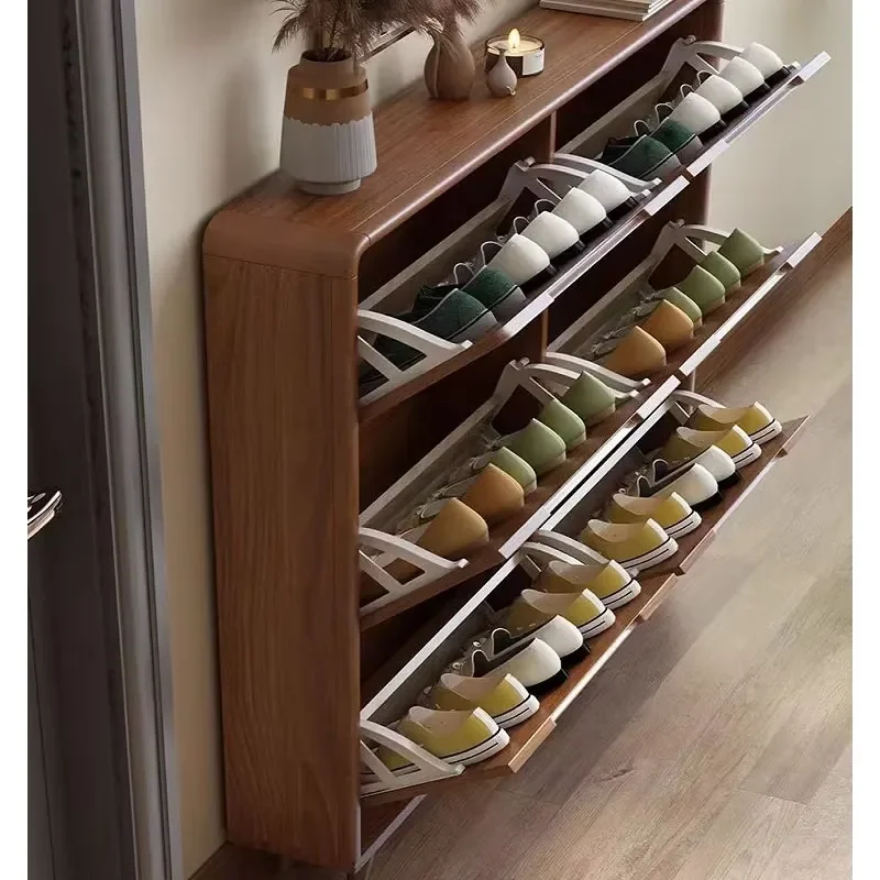 Minimalist Modern High-capacity Household Doorstep Flip Bucket Type Solid Wood Ultra-thin Shoe Cabinet
