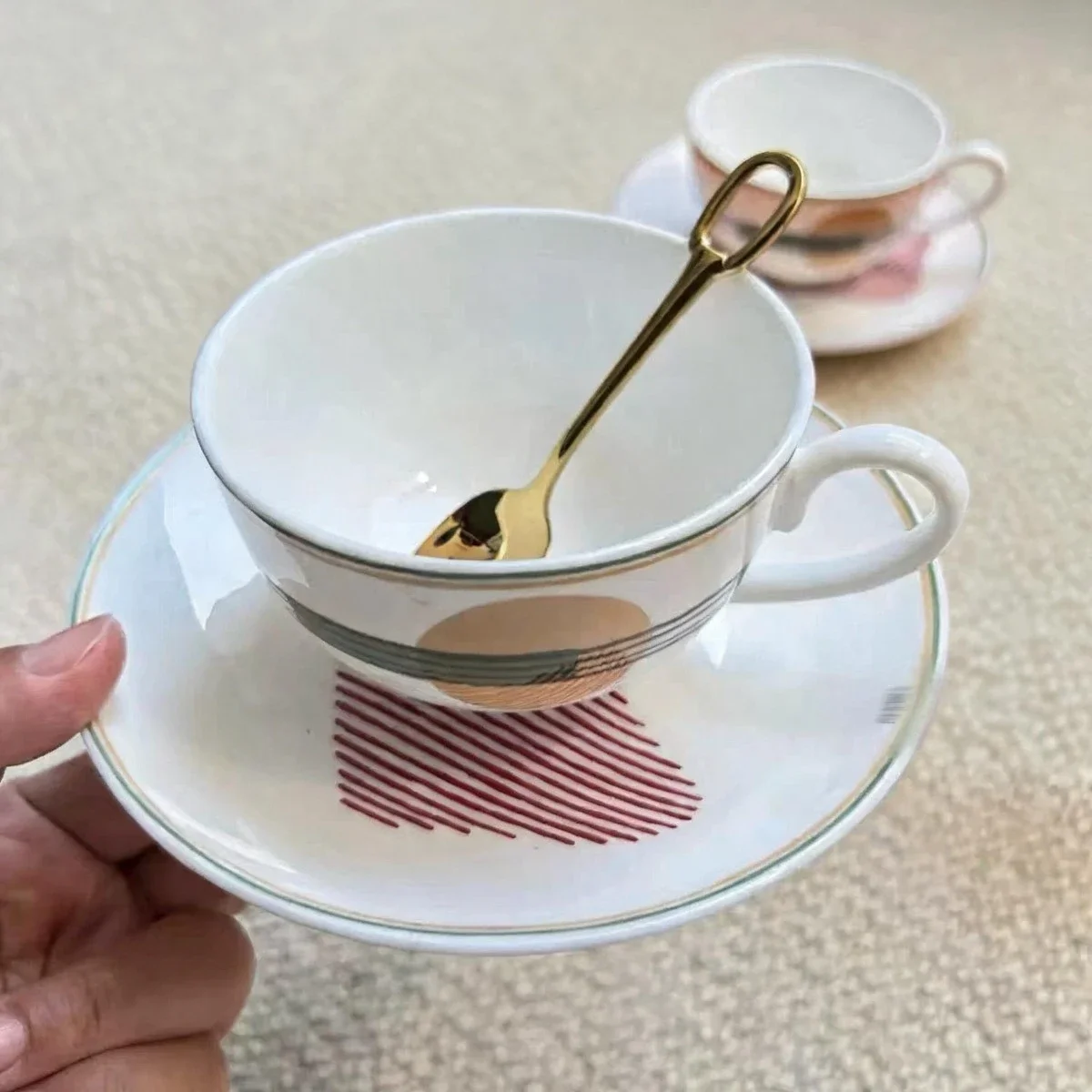 Equestrian Show Jumping Coffee Cup & Saucer Tea Set with Spoon Afternoon Tea Utensils Set High-End Housewarming Gift