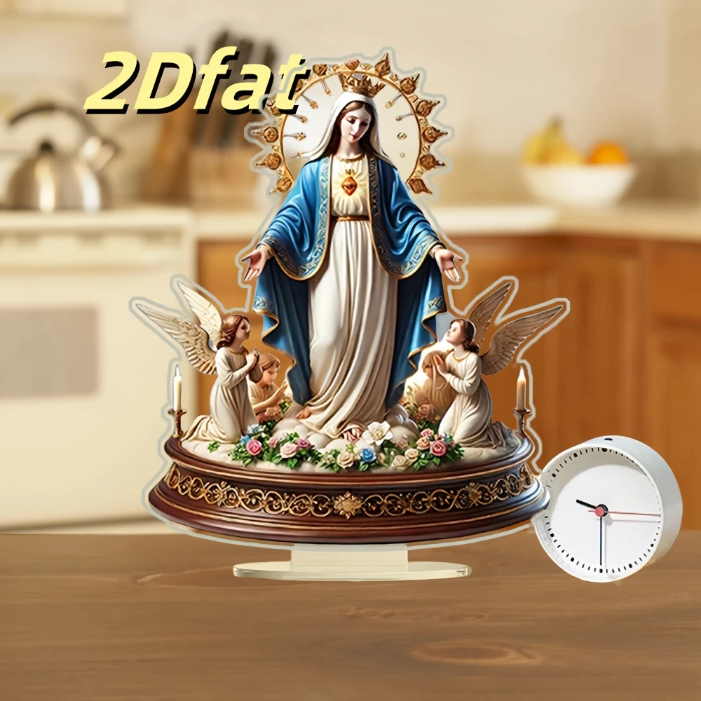 Retro Virgin Mary & Angel Flower Acrylic Sacred Christian Home Decor 2D Desktop Decoration for Religious Festival Gifts