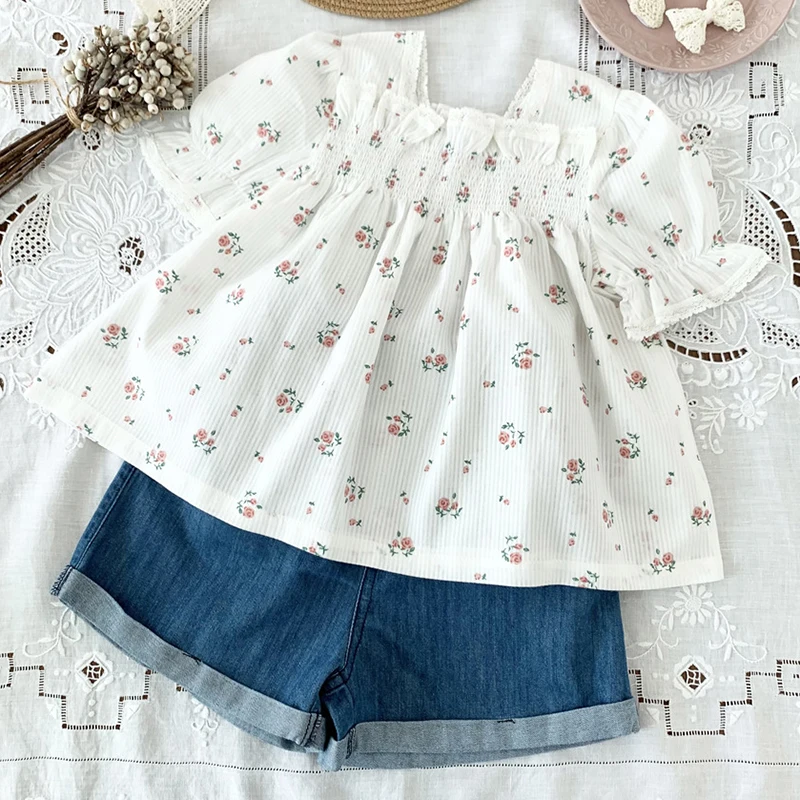 

Baby Girls Floral Shirt Summer Korean Style Baby Girls Floral Printed Shirts Short Sleeve Tops Toddlers Children Cute Blouses