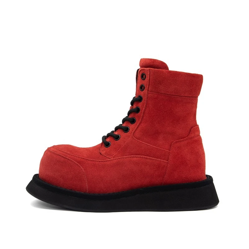 

British Style Platform Sole Casual High Top Shoes Men Boots Genuine Leather Office Formal Work Flat Chelsea Boots Male Youth