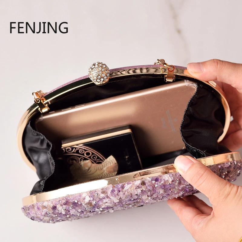 Diamond Evening Bags Shell Round Rhinestone Clutch Women Handbags Wedding Party Shoulder Bags 2024 New Purse Bolsas De Mujer