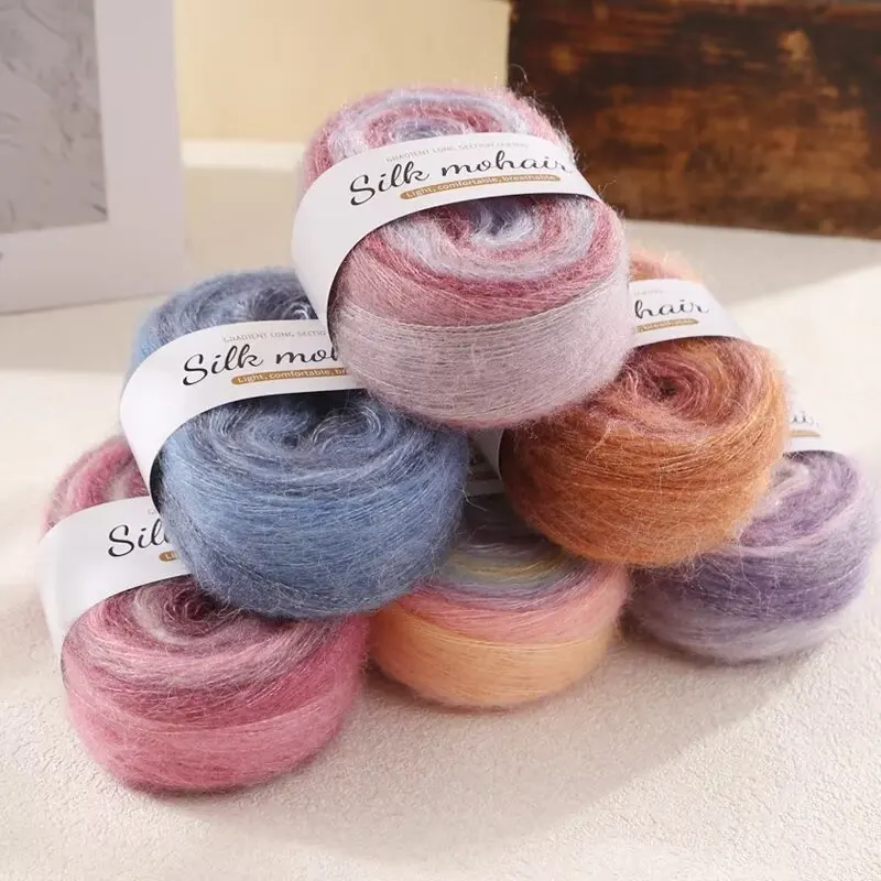 50g Silk Hand Dyed Mohair Yarn, Gradient Wool Yarn DIY Knitted Sweater,Accessory Bag Scarf Crochet Thread,Soft Non Shedding Hair