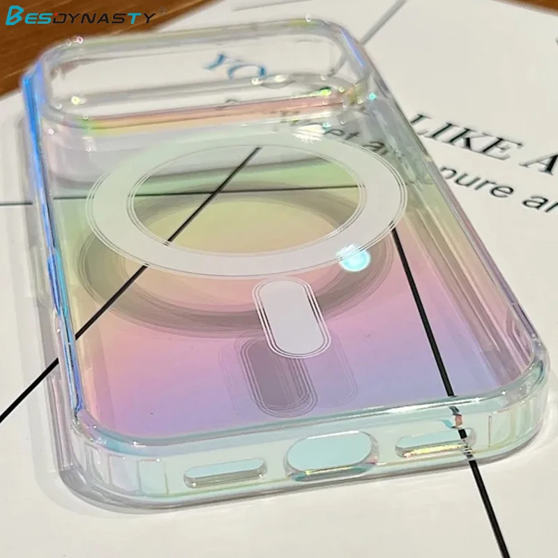 

Laser Aurora Transparent For Magsafe Case For iPhone 17 17Pro Air 16 15 14 13 12 11 Pro Max 13 12 Mini X XS XR Luxury Hard Cover