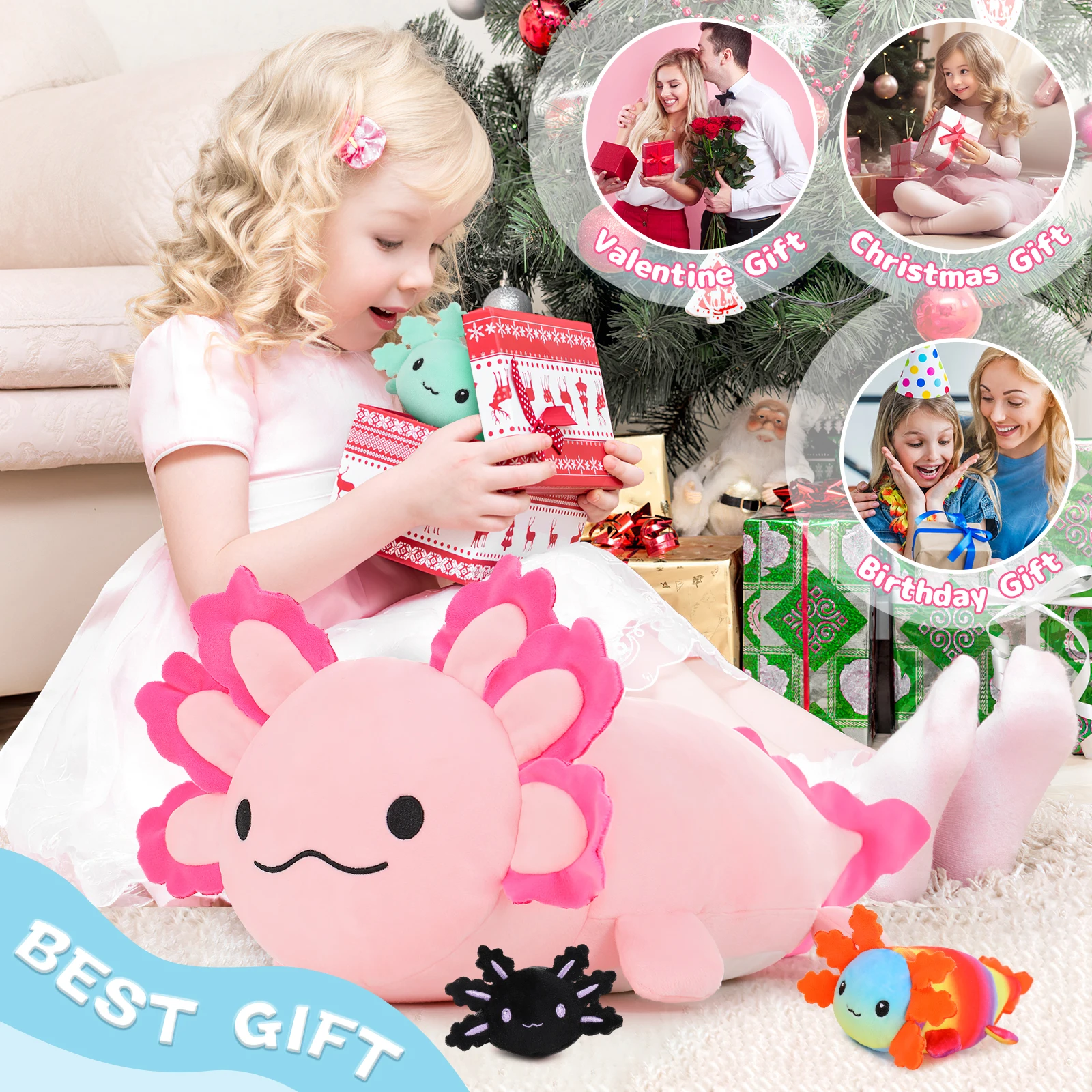 MorisMos Gigantyczny Pluszowy Axolotl z Małymi Szczeniaczkami w środku, 60cm Miękkie Axolotle Pluszaki, Prezenty dla Dzieci Dziewczynek Chłopców na Urodziny