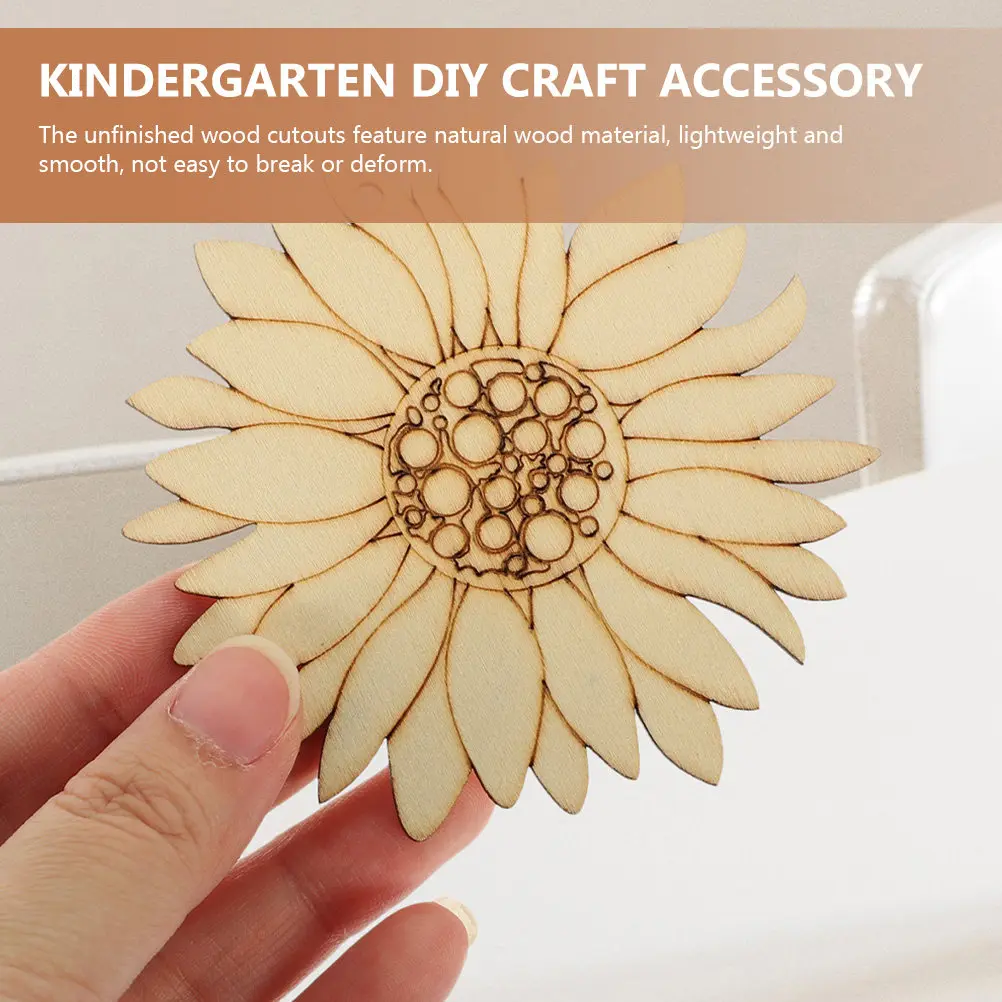 

50 Sets Drawing Wood Pieces Unfinished Nature Theme DIY Wooden Cutouts Kindergarten Craft Accessory Blank Painting Decorations