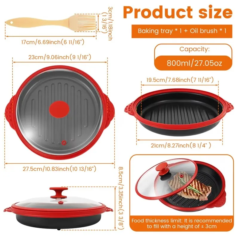 High-Volume Nonstick Grill Pan with Cover for Microwave Cooking and Easy Frying