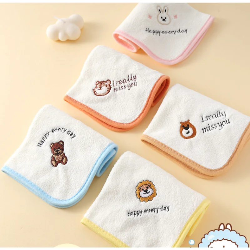 1 set of 5 children's towels, face wash square towel, baby bath saliva towel, toddler super soft absorbent towel