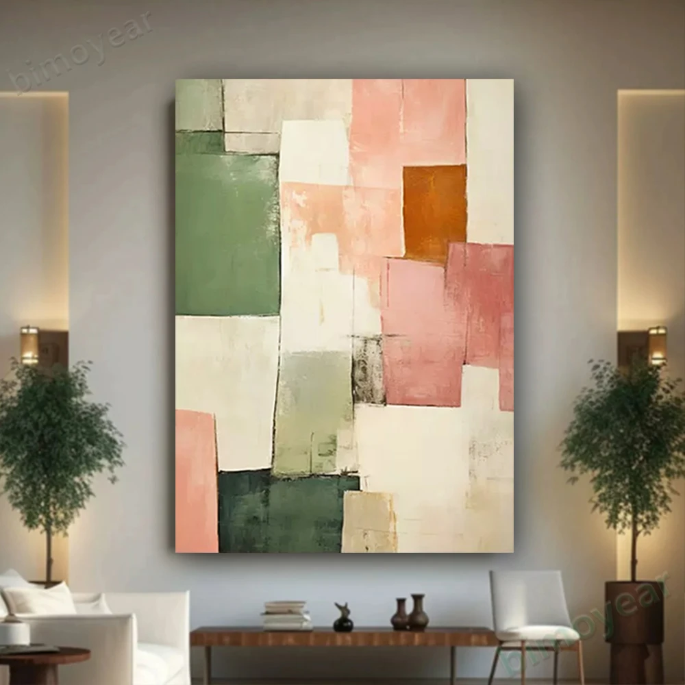 100% hand drawn colored blocks abstract oil painting original wall painting home living room decoration paint interior aesthetic