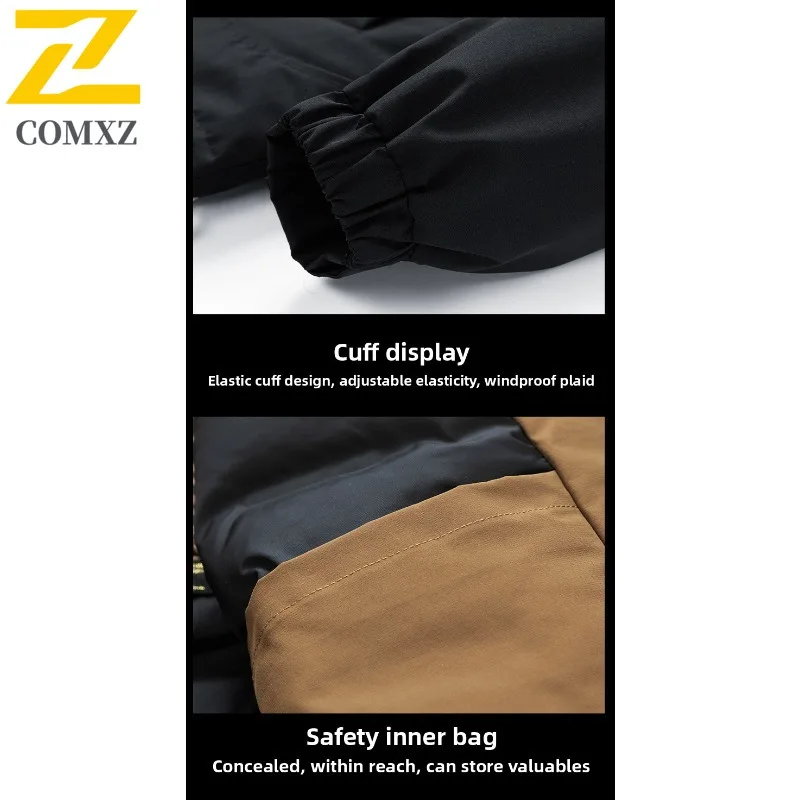 COMXZ Men Duck Down 3 in 1 Winter Jacket American Style Vintage Hooded Workwear Windproof Outdoor Sport Lightweight Coat 2025