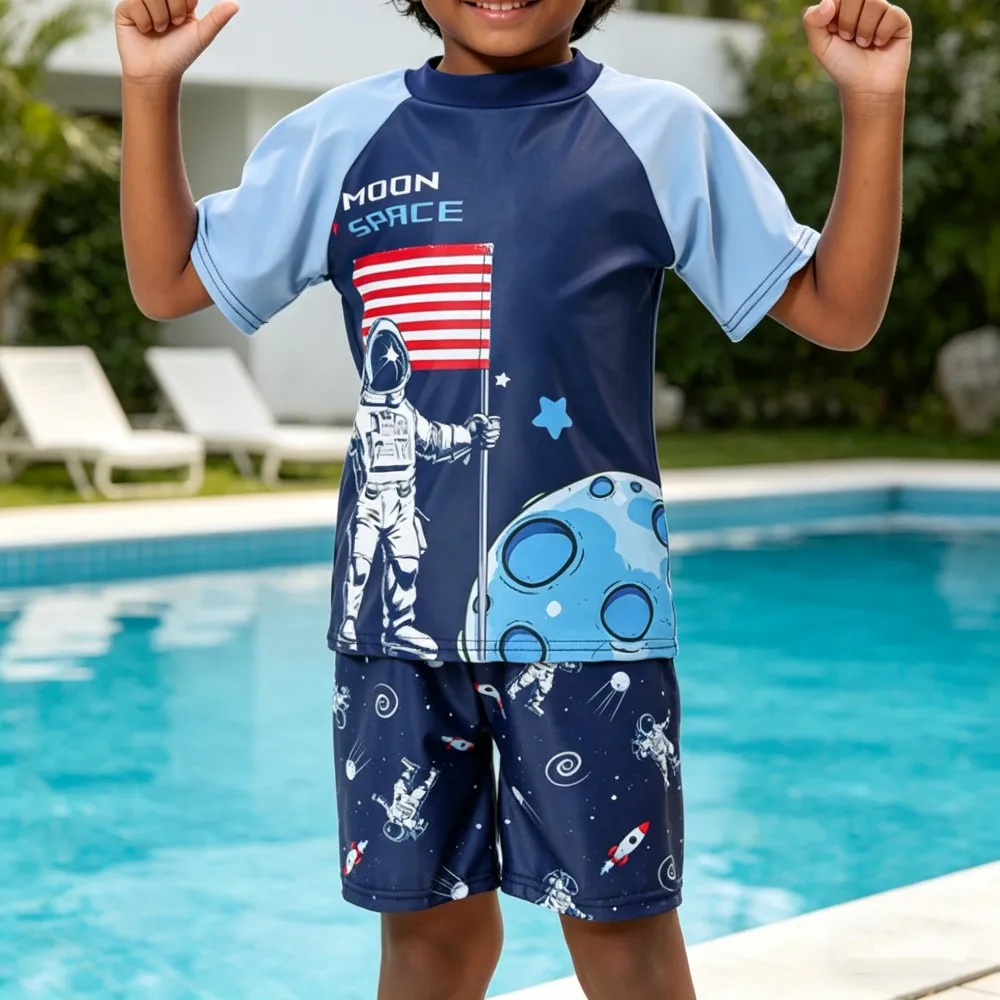 3-Piece Boys Swimsuit Set 8 Boys swim top and shorts