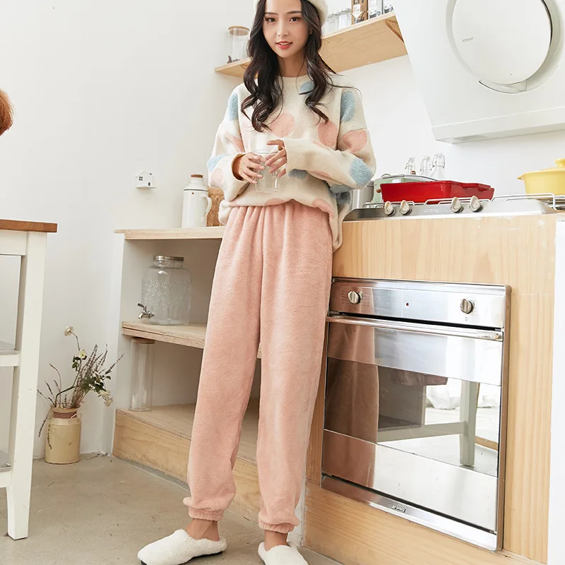 Winter Pants Bottoms for Couples Warm Thick Coral Fleece Sleep Pants Soft Pajamas for Women Plus Velvet Trousers пижама летняя