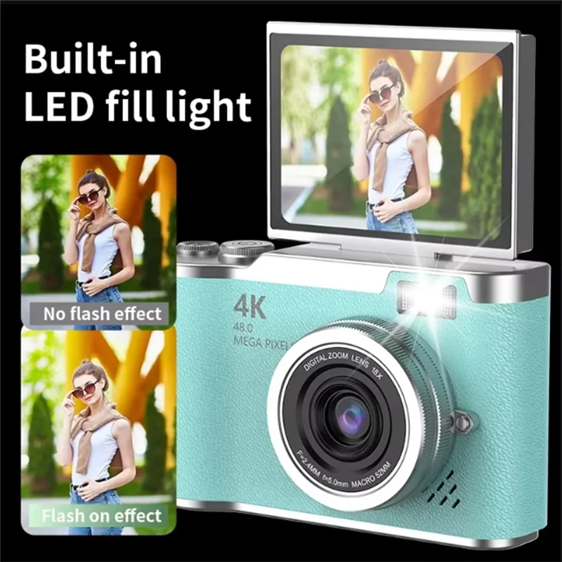 B24B 4K CCD 8X Digital Zoom Camera For Student 48MP Compact Digital Photography Camera 180 Flip Screen Selfile Camera