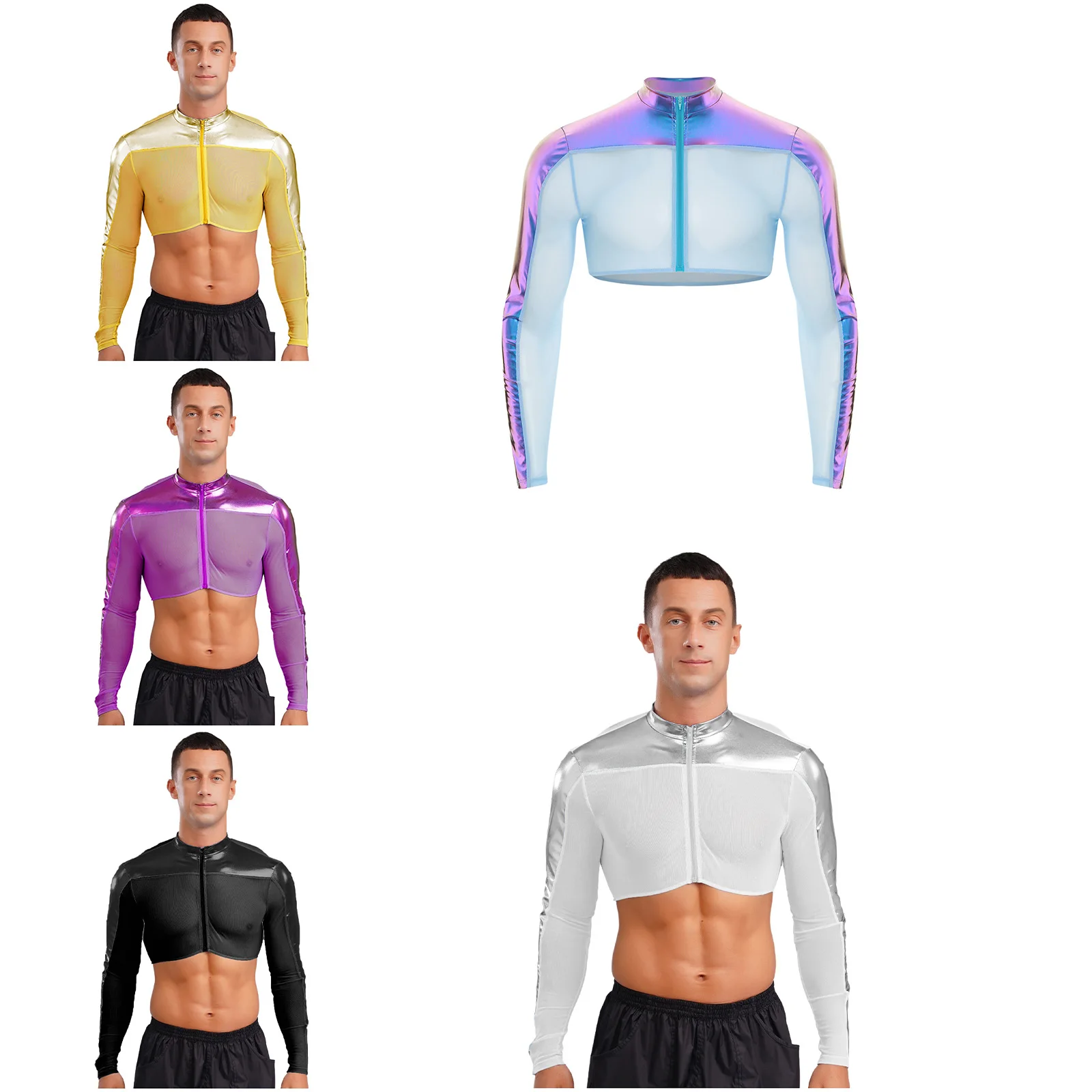 Mezze top trasparenti alla moda da uomo Top sportivi da allenamento in rete trasparente traspirante estiva Top metallizzato lucido per allenamento in palestra Fitness