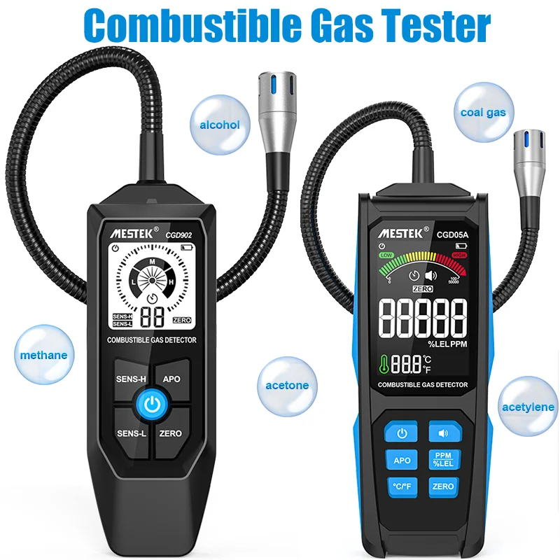 

Детектор утечки газа Анализатор горючих природных газов 10000/50000 PPM Тестер газа Алкоголь Метан Датчик утечки сжиженного нефтяного газа с гибким зондом