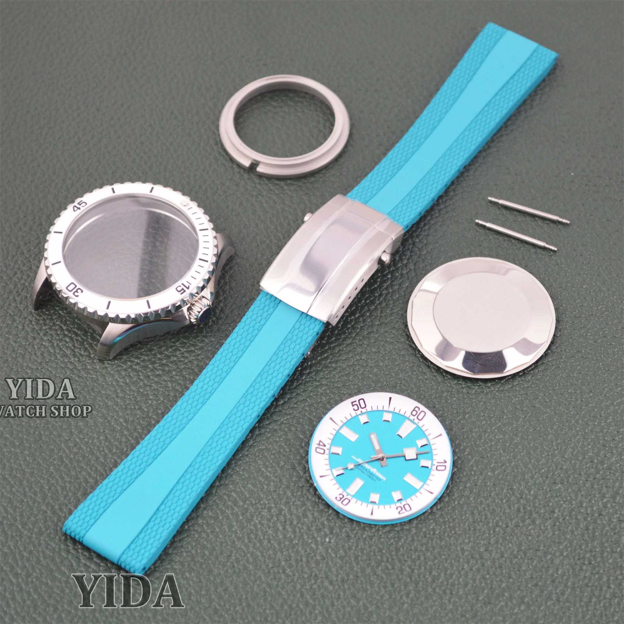 for SUPEROCEAN 44MM Watch Case Luminous Dial Pointers Fluororubber Strap 200m Dive Stainless Steel Case fit NH35 NH36 Movement