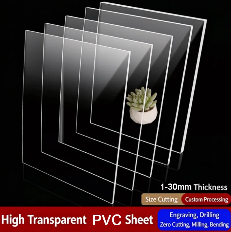 1/2/3/4/5/6/8/10/12/15/18/20/25mm Thickness Clear PVC Plate Perspex Plate High Transparent Plastic Sheet Hard Board DIY Material
