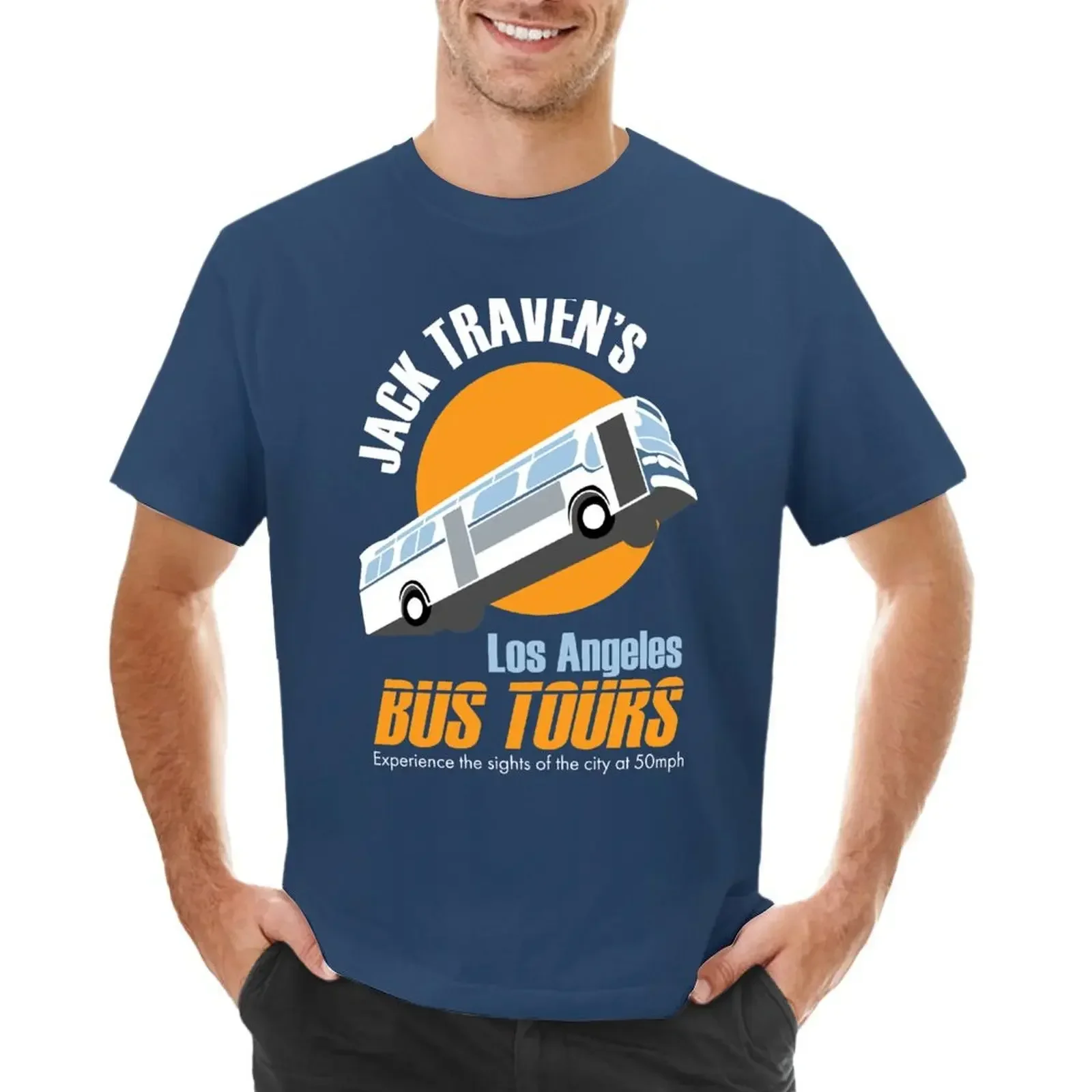 

Jack Traven's Los Angeles Bus Tours T-shirt for a boy sweat cute tops big and tall t shirts for men