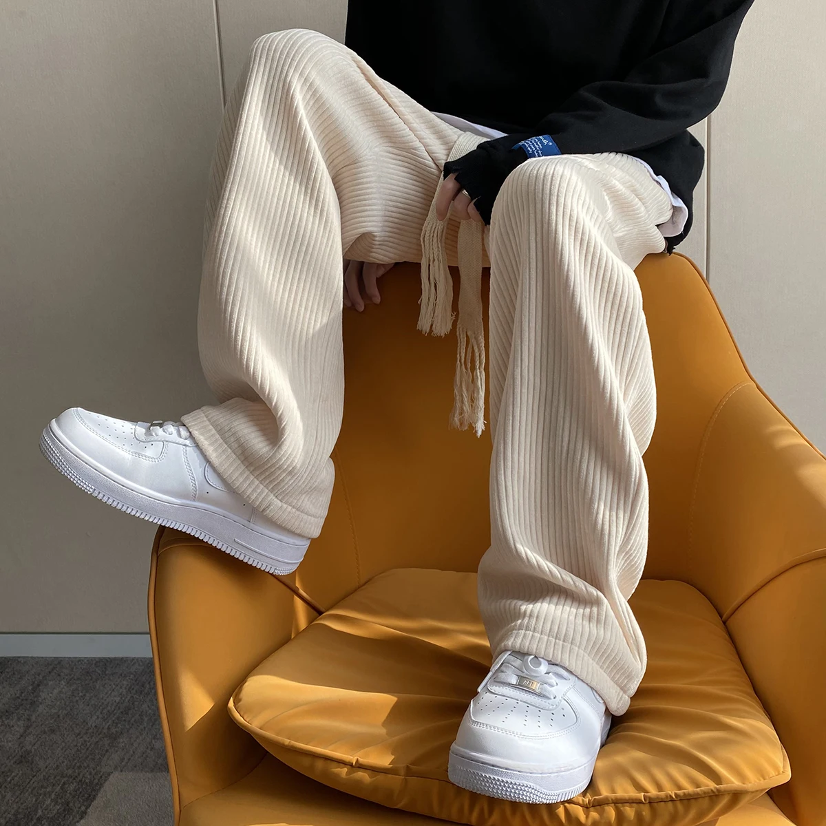 سروال قصير Fce مبطن واسع الساق سراويل تقليدية Thiened الخريف الشتاء الرياضة مستقيم الساق زوجين Sweatpants منخفضة الخصر اتجاه الشباب #4