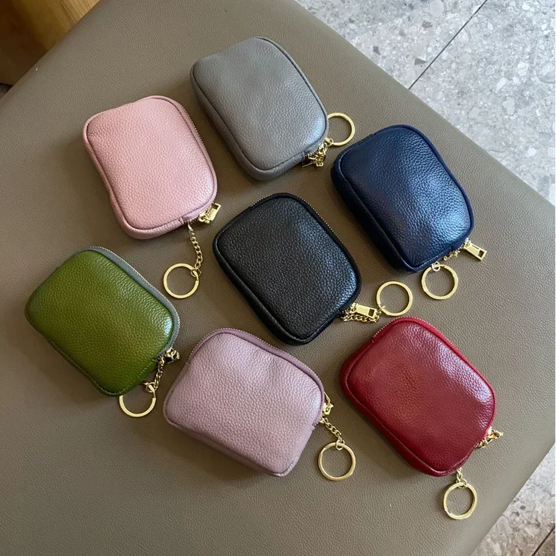 Bolsa de moedas de couro genuíno para mulheres, carteiras femininas, porta-moedas com zíper, porta-cartão, embreagem de carteira, sacos de bolso, bolsa, novo