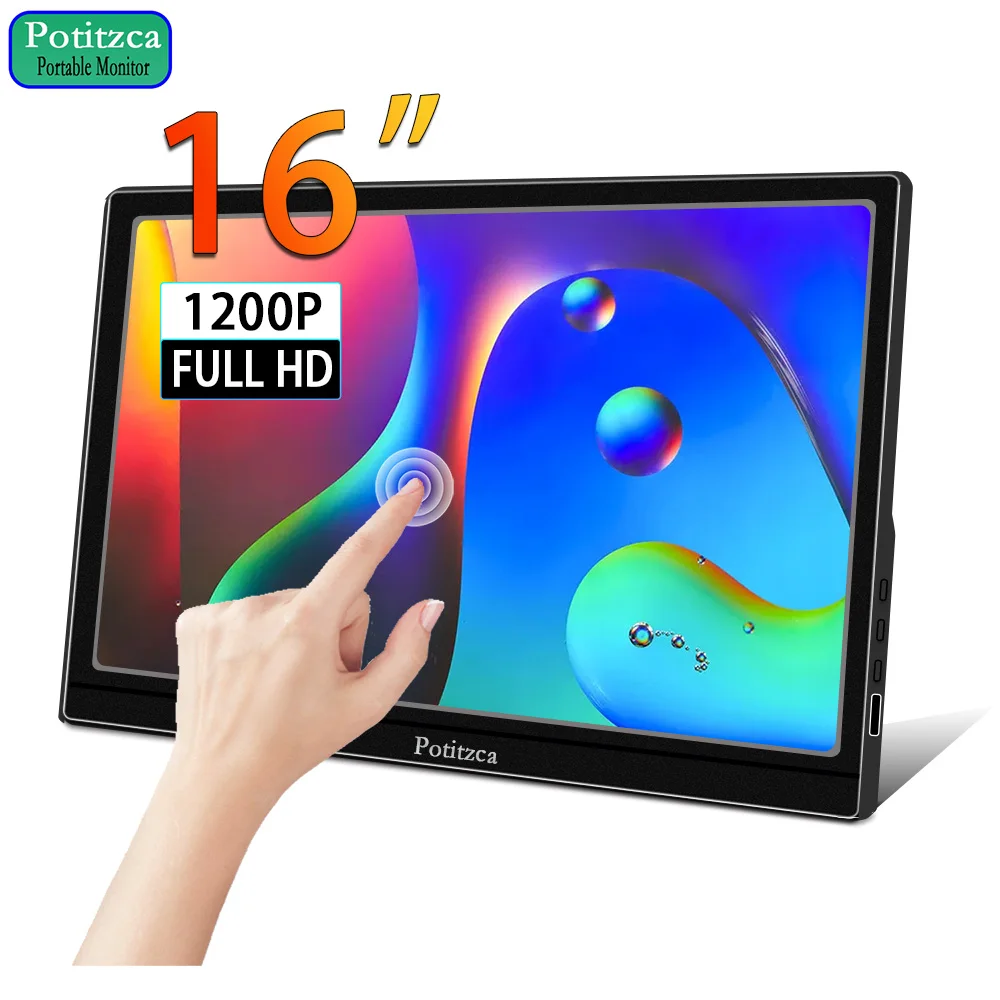 Portable Monitor 16 Inch Touchscreen 1920x1200 Full HD IPS Panel 16:10 USB Type-C HDMI Port for Laptop/MAC/Phone/PS4/Xbox/Switch